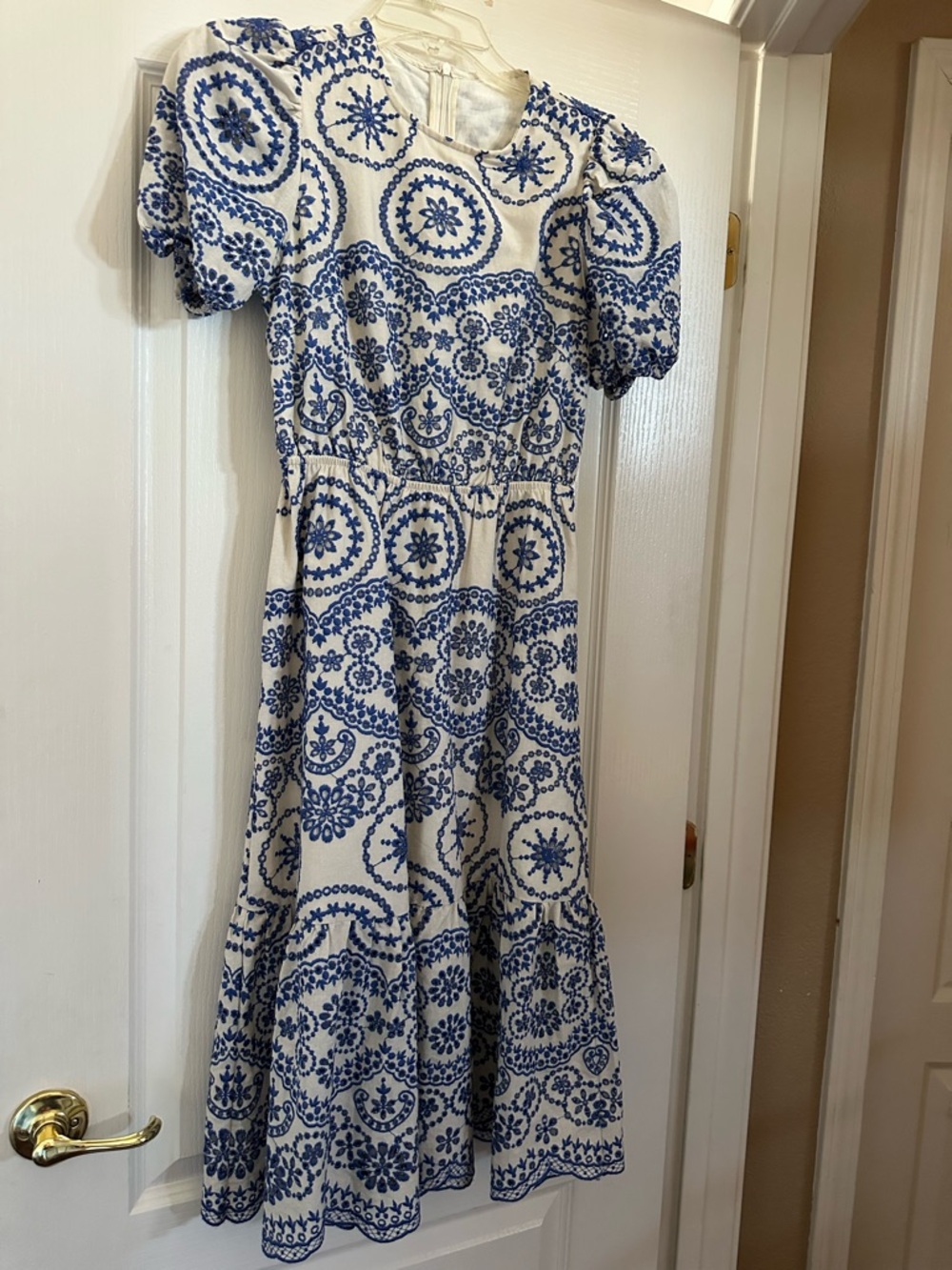 MOTF Classic Blue & White Embroidered Midi Dress